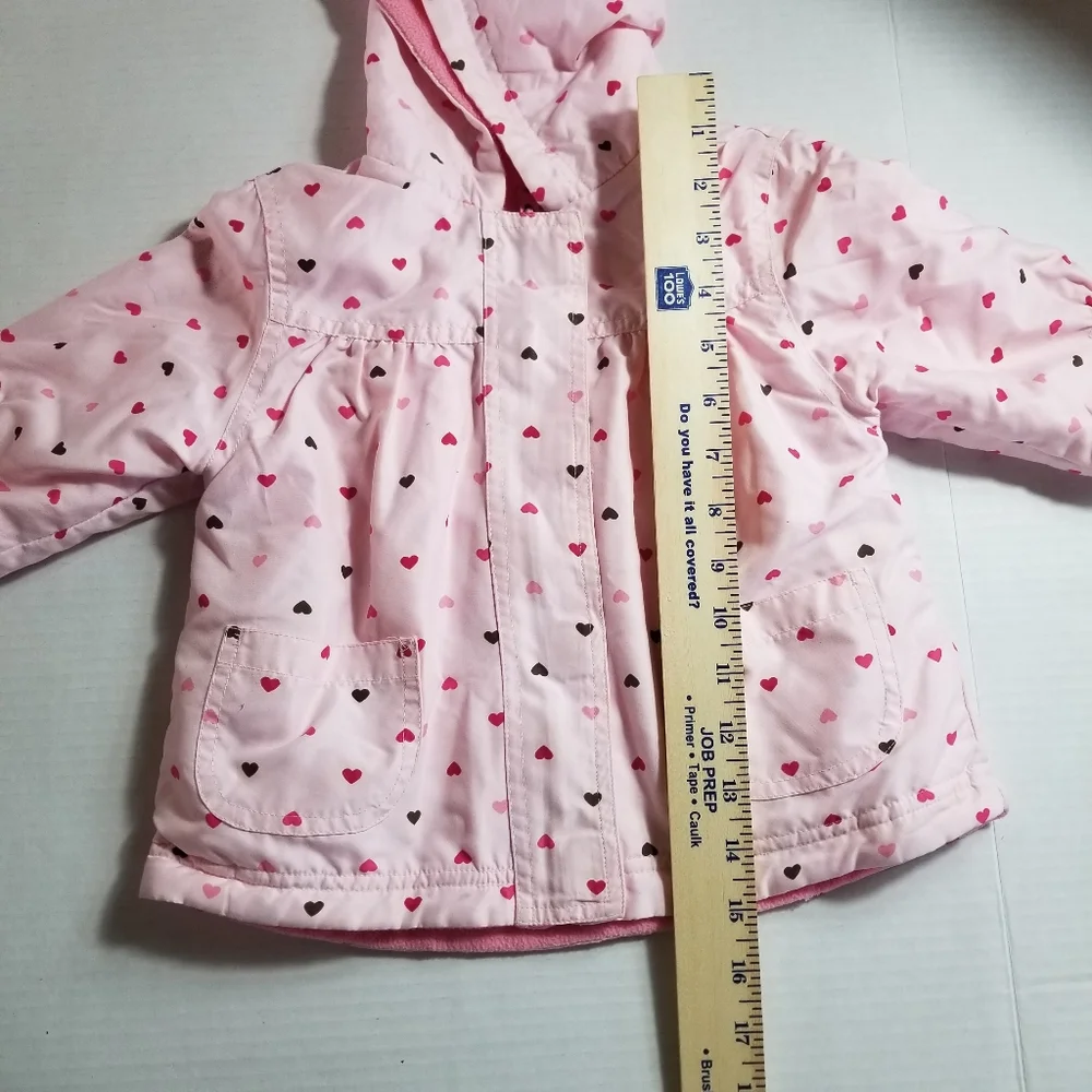 CARTER'S REVERSIBLE PINK HEARTS PINK FLEECE HOODED COAT SIZE 18 MONTHS